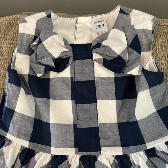 Carter’s Girls 18 months Gingham Navy/White Check Dress. Pretty Bow on Front. - Picture 4 of 6
